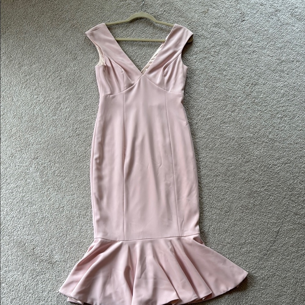 JAYGODFREY Pink Sheath Midi Dress V-Neck Cocktail